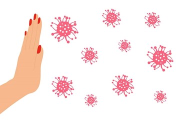 desenho de uma mão afastando vírus e bactérias