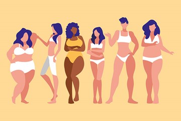 6 mulheres com corpos e características diferentes, de calcinha e sutiã