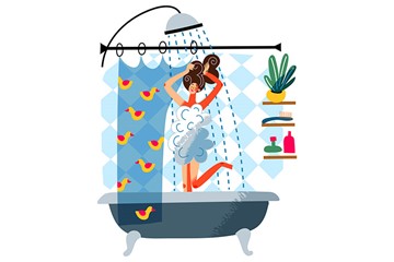 desenho de uma menina tomando banho dentro de uma banheira