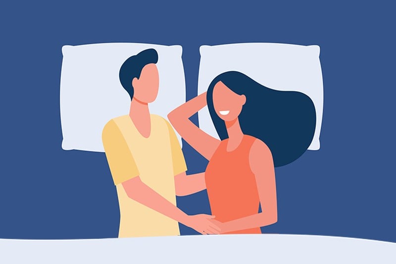 desenho de um homem e uma mulher deitados na cama
