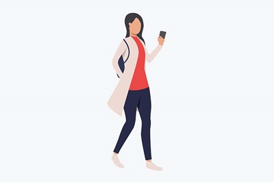 desenho de uma mulher andando e mexendo no celular