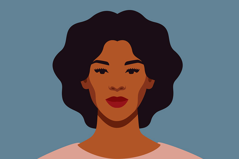 Ilustração de rosto de mulher com cabelos escuros