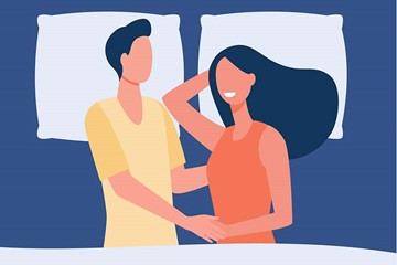 desenho de um homem e uma mulher deitados na cama se abraçando