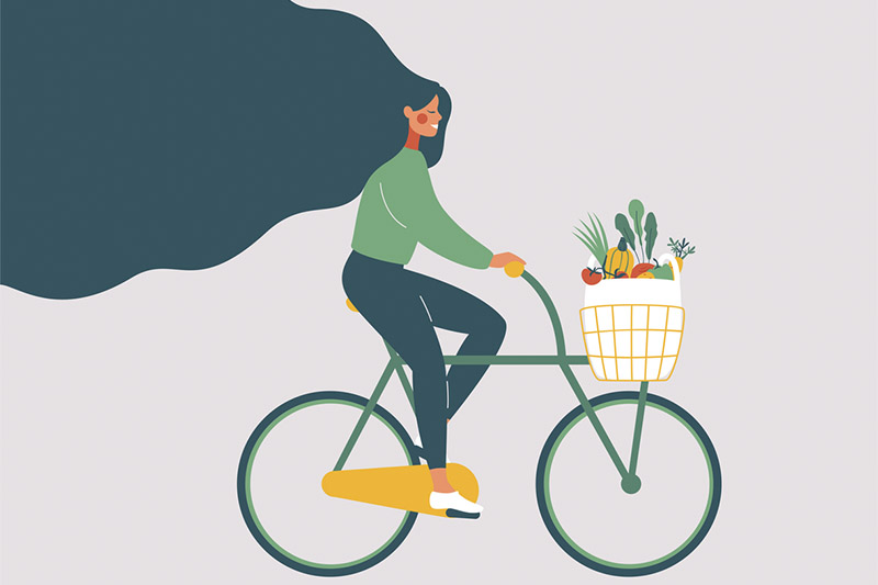 Ilustração de mulher andando de bicicleta