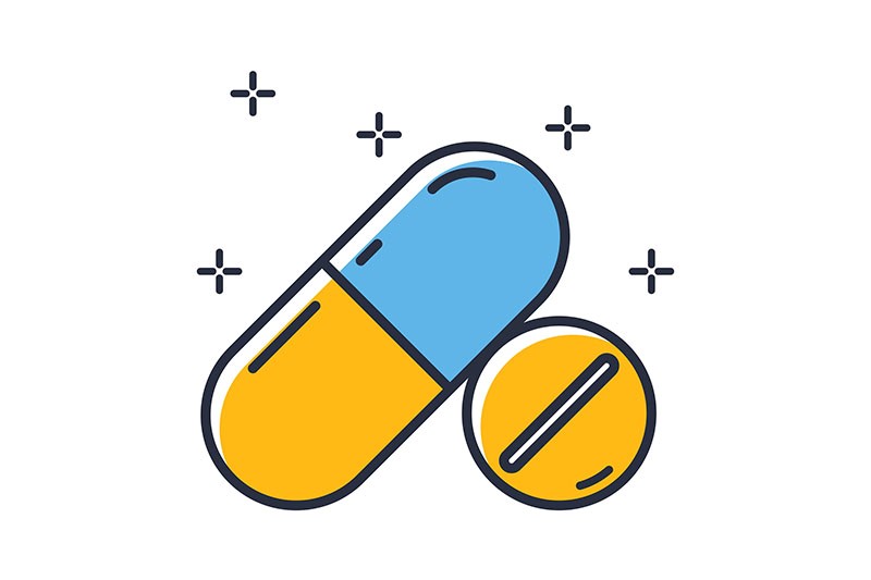 desenho de uma pílula e um comprimido