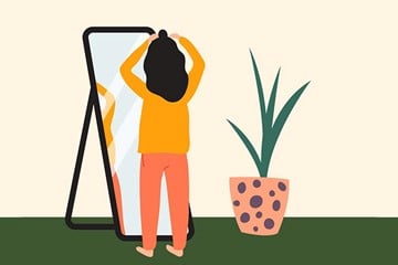 desenho de uma menina se olhando no espelho