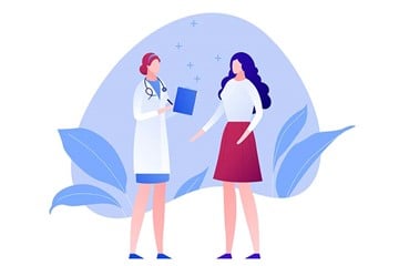 desenho de uma mulher conversando com uma médica