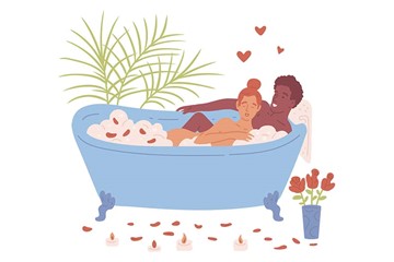 desenho de um homem e uma mulher dentro de uma banheira se abraçando
