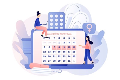 desenho de meninas sentadas observando um calendário