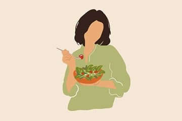desenho de uma menina comendo uma salada
